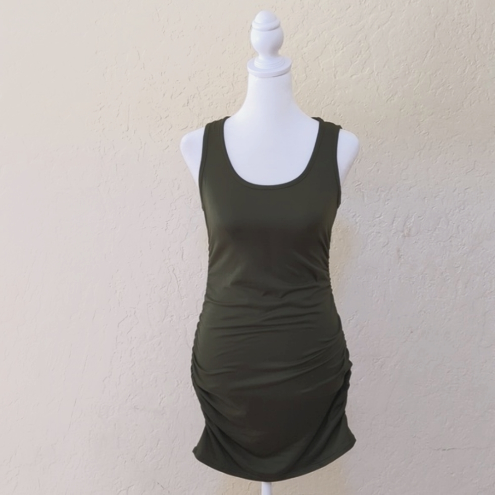 3/$20🌟 TMG Olive Green Side Ruched Sleeveless Tank Mini Dress Size Small